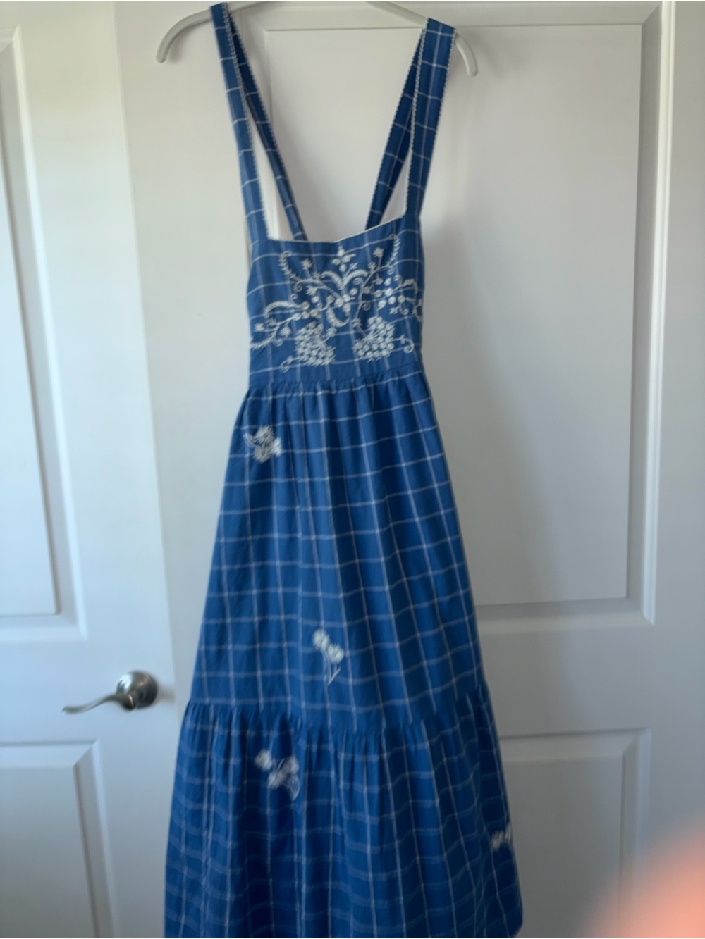 NWT Madewell Blue Embroidered Check Midi Dress
